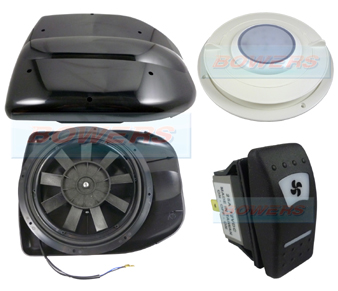 ZMIVENTKIT8 Black Low Profile Motorised Turbo Roof Vent/Extractor Fan + LED Light